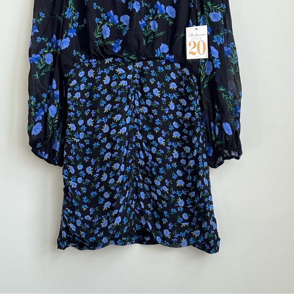 New Shoshanna Kiana Floral Dress Ruched Skirt Mock Neck Long Sleeve Mini 12 Blue - Picture 8 of 16